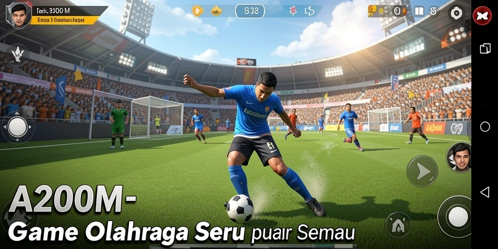 Tangkapan layar utama A200M menampilkan aksi permainan olahraga yang intens.