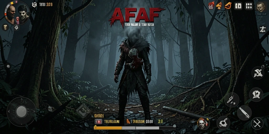 Tangkapan layar <strong>AFAF</strong> menampilkan suasana mencekam di tengah hutan yang gelap.