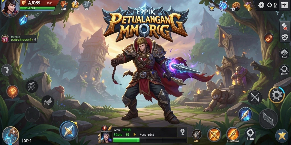 Tampilan gameplay AJO89 dengan pertempuran epik dalam dunia MMORPG.