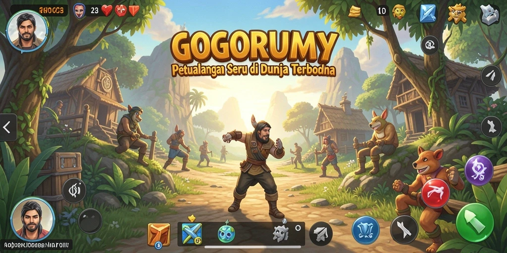 Tampilan gameplay GOGORUMMY dengan eksplorasi dunia terbuka yang mendebarkan.