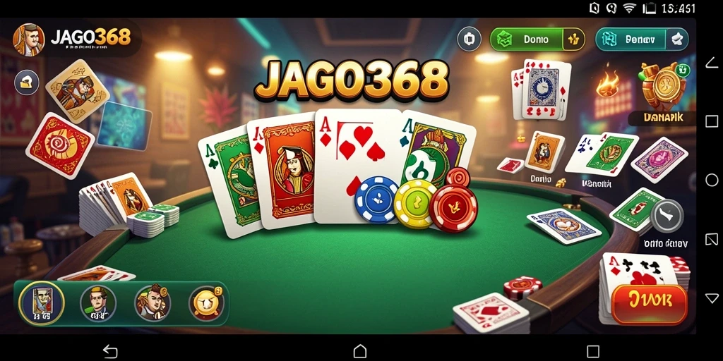 Tampilan gameplay seru dari aplikasi JAGO368 dengan berbagai mode permainan Domino.