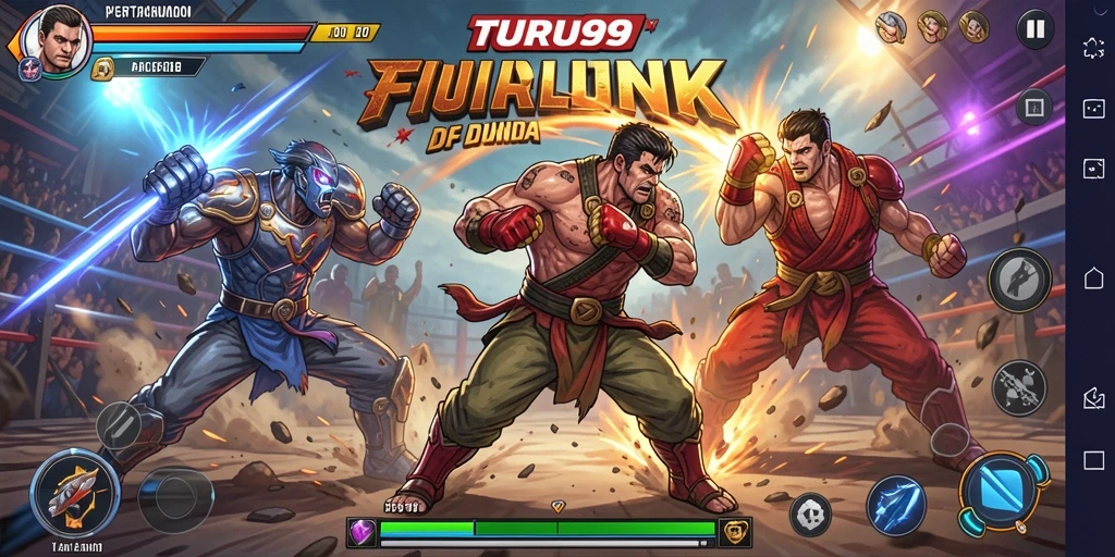 Screenshot utama TURU99 menampilkan aksi pertarungan yang mendebarkan.